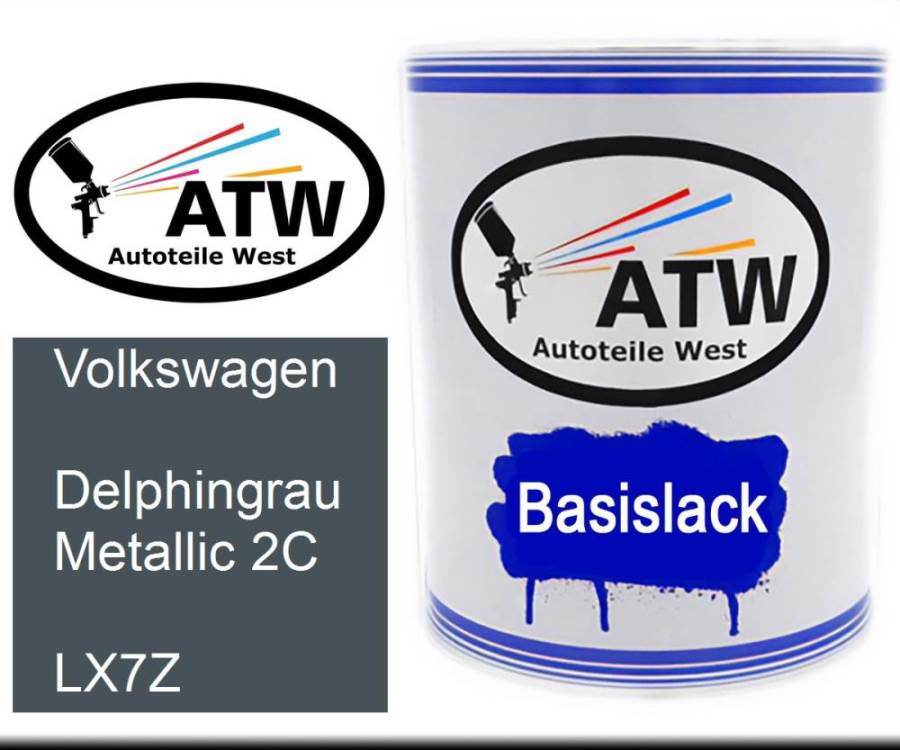 Volkswagen, Delphingrau Metallic 2C, LX7Z: 1L Lackdose, von ATW Autoteile West.